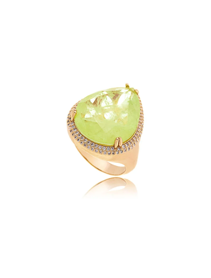 Anel Gota Detalhe Cravejado Banho Ouro 18K Zircônia
