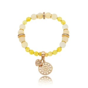 Pulseira Luz Silicone Pingentes Cravejados Banho Ouro 18K Jade