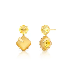 Brinco Dois Quadrados Banho Ouro 18K Cristal