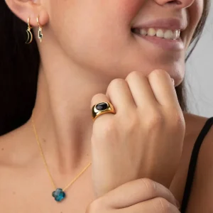 Anillo Ovalado en Acero con Piedras naturales