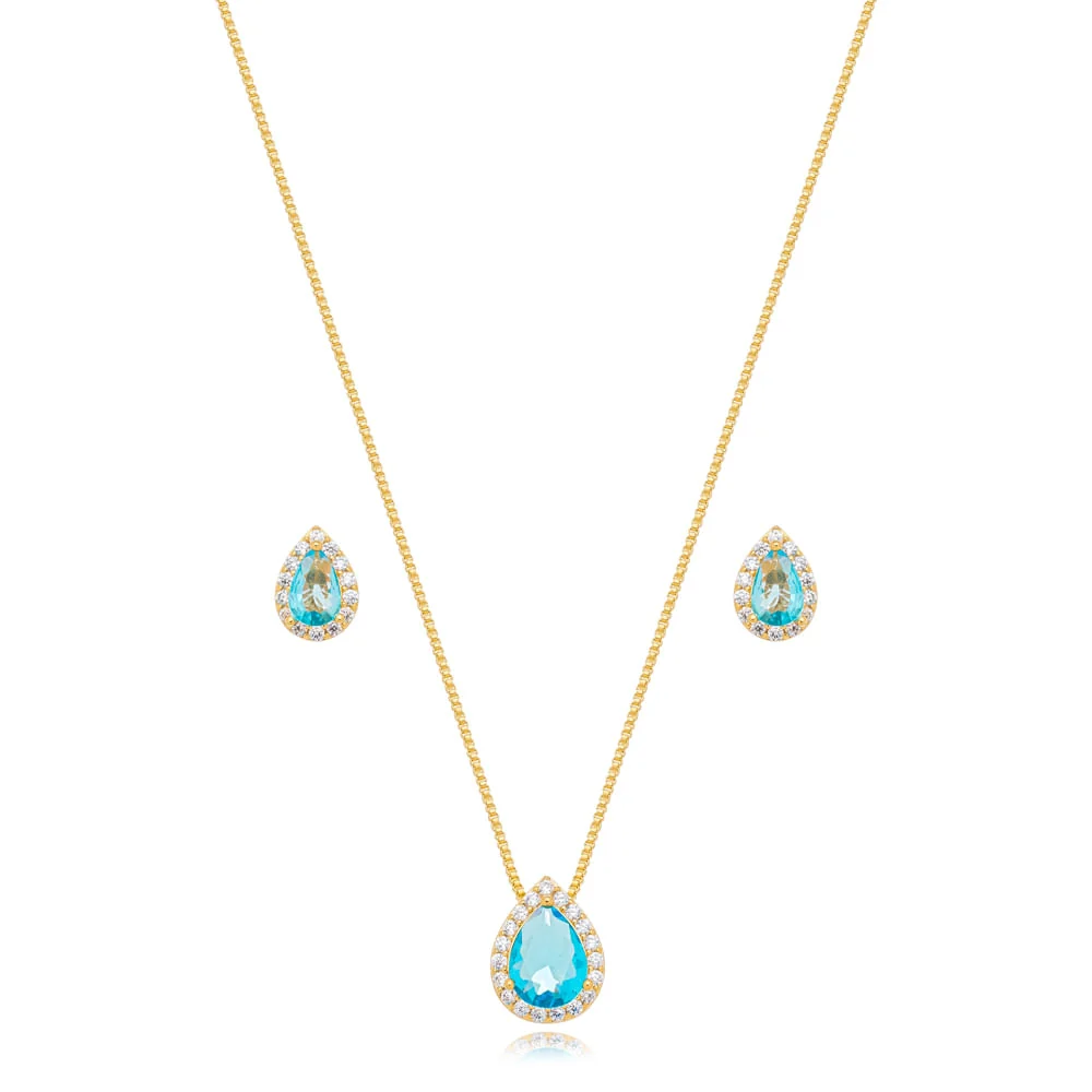 Conjunto Gota Cravejada Banho Ouro 18k Zircônia - Image 7