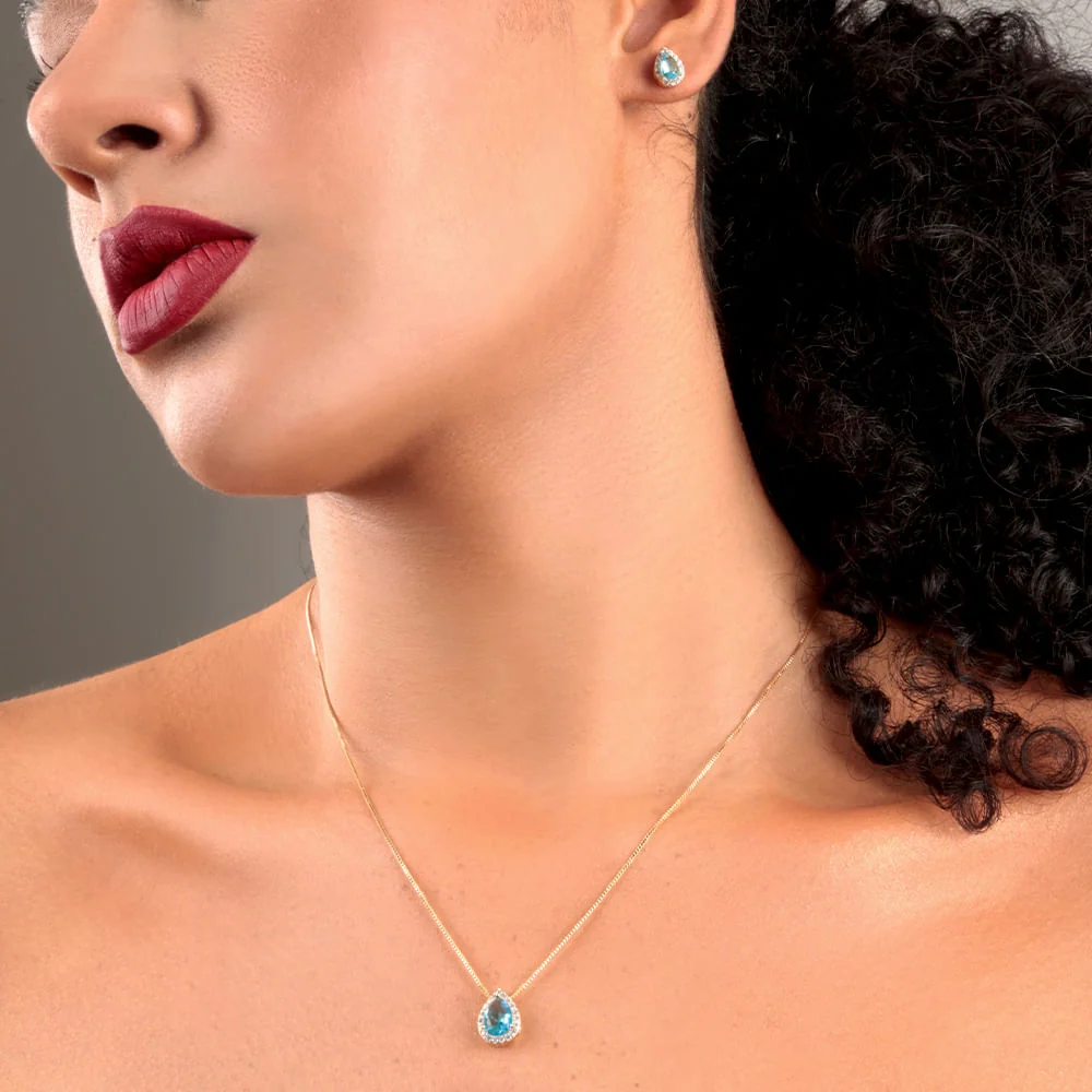 Conjunto Gota Cravejada Banho Ouro 18k Zircônia - Image 8