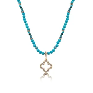 Colar Masha Choker Trevo Cravejado Banho Ouro 18K Howlita Zircônia