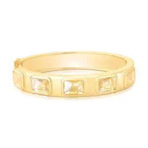Pulseira Bracelete Detalhes Retângulo Banho Ouro 18K Crital Rutilada