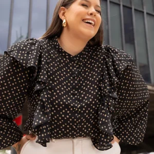 Camisa Poá Feminina Assimétrica