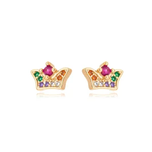 Brinco Infantil Coroa Cravejada Banho Ouro 18k Zircônia