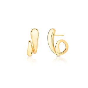 Brinco Curvo Abaulado Liso Banho Ouro 18k
