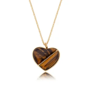 Colar Pingente Coração Banho Ouro 18k Olho de Tigre