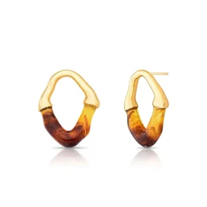 Brinco Orgânico Metade Acrílico Banho Ouro 18K