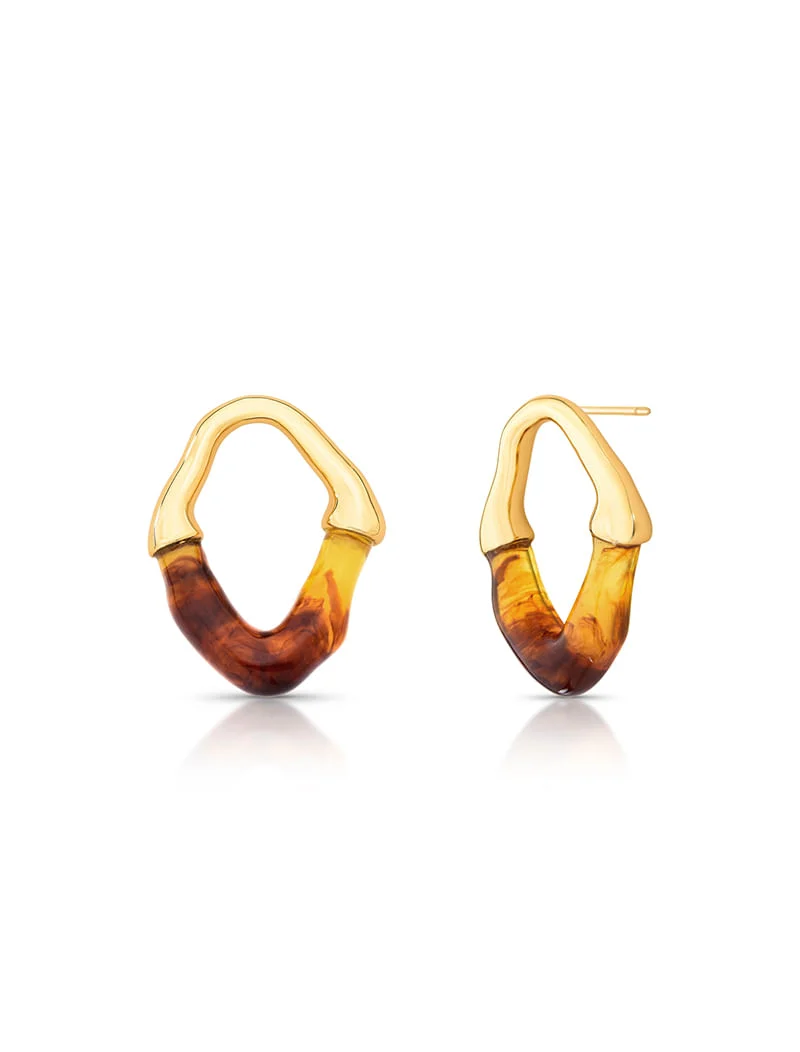 Brinco Orgânico Metade Acrílico Banho Ouro 18K