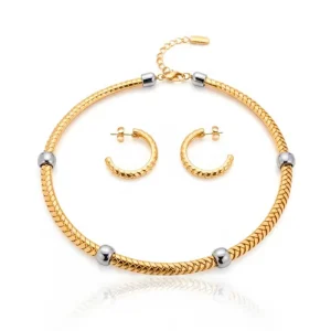 Conjunto Liso Texturizado Banho Ouro 18K