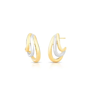 Brinco Meia Argola Fios Lisos Banho Ouro 18K