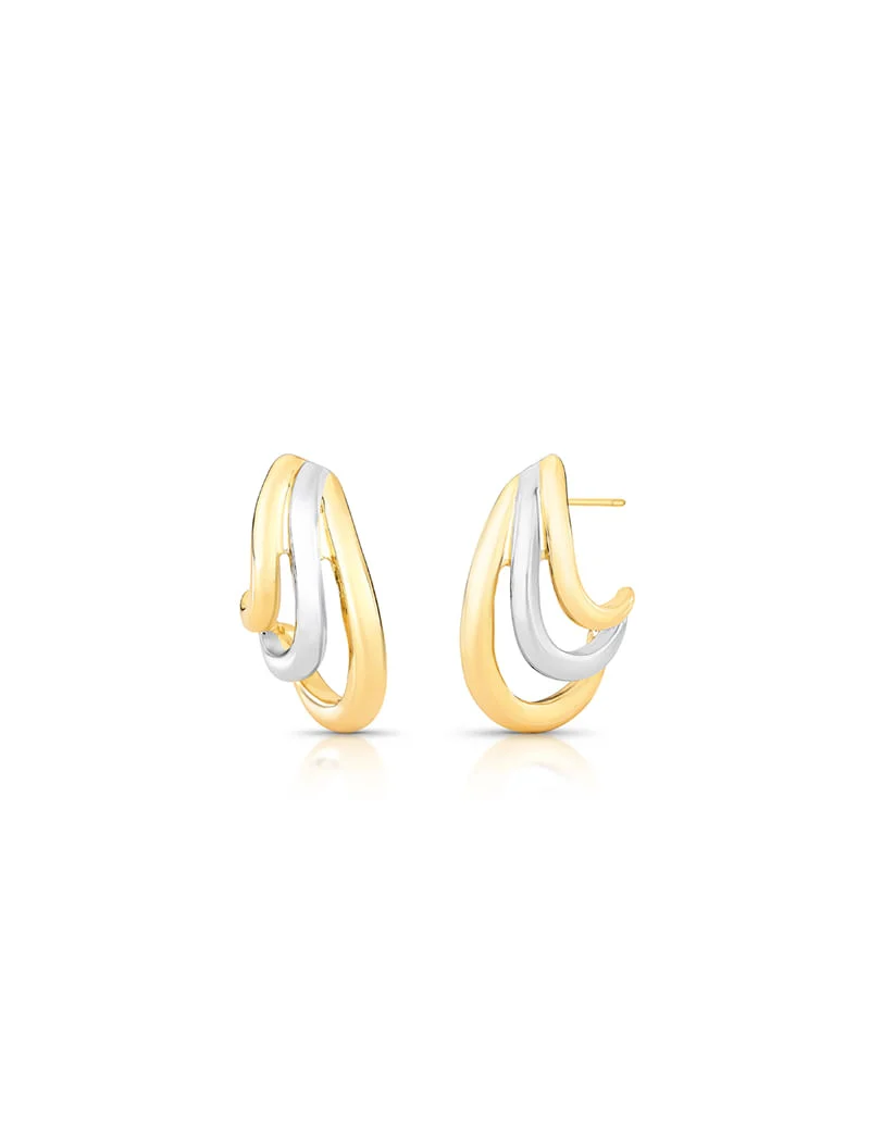 Brinco Meia Argola Fios Lisos Banho Ouro 18K