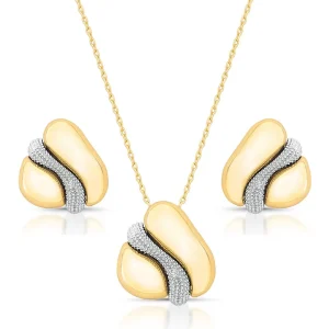 Conjunto Orgânico Meio Cravejado Banho Ouro 18k Zircônia
