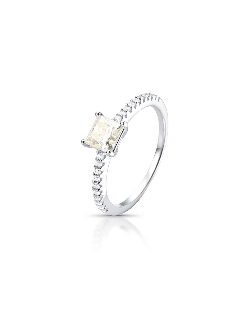 Anel Solitário Quadrado 5MM Prata 925 Moissanite