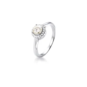 Anel Solitário Cravejado 5mm Prata 925 Moissanite