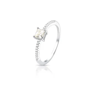 Anel Solitário Quadrado 4MM Prata 925 Moissanite