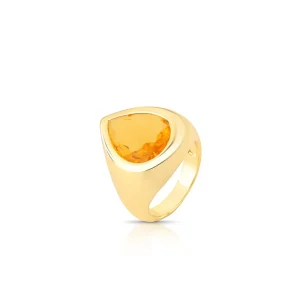 Anel Liso Gota Abaulada Banho Ouro 18k Cristal