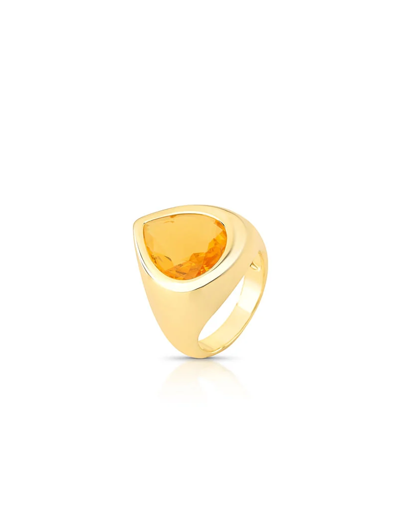 Anel Liso Gota Abaulada Banho Ouro 18k Cristal - Image 2
