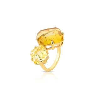Anel Geométrico Pedras Banho Ouro 18K Cristal
