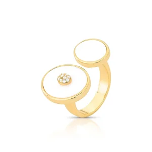 Anel Aberto Detalhe Cravejado Banho Ouro 18K Madrepérola Zircônia