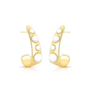 Brinco Meia Argola Aberta Banho Ouro 18K Pérola Shell