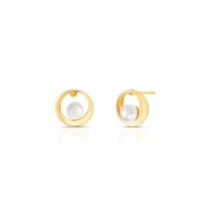 Brinco Círculo Vazado Pérola Banho Ouro 18K Pérola Shell