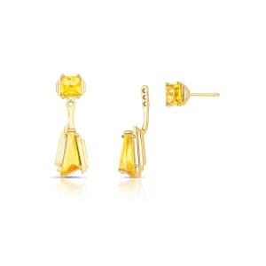 Brinco Ear Jacket Dois em Um Geométrico Banho Ouro 18K Cristal