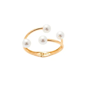 Pulseira Bracelete Aberto Banho Ouro 18K Pérola Shell