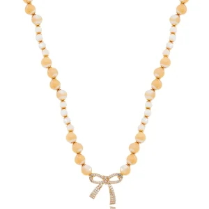 Colar Pingente Laço Cravejado Banho Ouro 18k