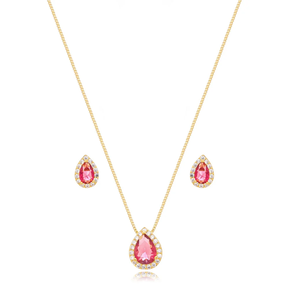 Conjunto Gota Cravejada Banho Ouro 18k Zircônia - Image 3