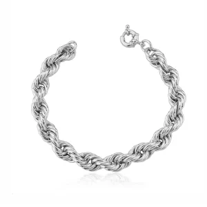 Pulseira Cordão Baiano Liso Grosso Banho Ródio