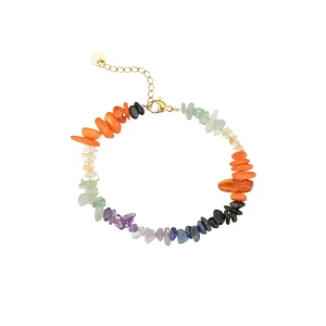 Pulsera Minerales Multicolor Acero Dorado