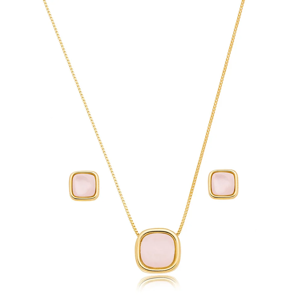 Conjunto Pedra Quadrada Banho Ouro 18K - Image 4
