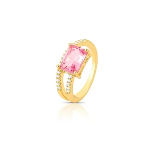 Anel Retangulo Cravejado Banho Ouro 18k Cristal