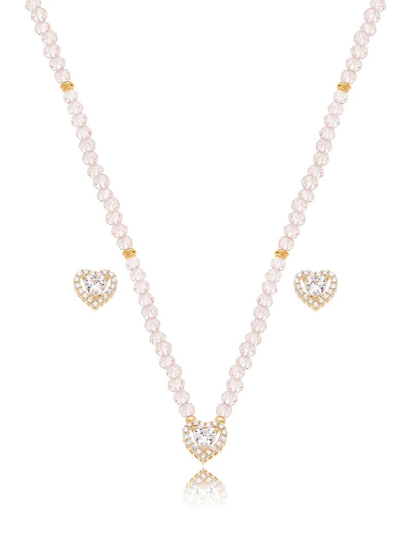 Conjunto Teen Delicado Coração Cravejado Banho Ouro 18K Cristal Zircônia - Image 2