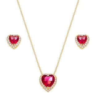 Conjunto Coração Cravejado Banho Ouro 18k Zircônia