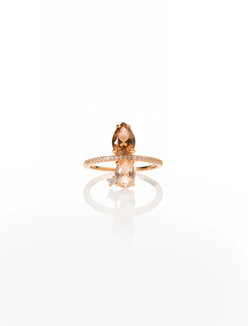 Anel Detalhe Cravejado Retângulo Gota Banho Ouro 18K Cristal Zircônia - Image 3