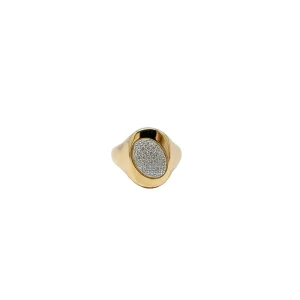 Anel Oval Meio Gota Cravejada Banho Ouro 18K