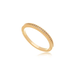 Anel Fino Fileira Cravejado Banho Ouro 18K Zircônia
