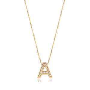 Colar Letra Cravejado Banho Ouro 18K Zircônia