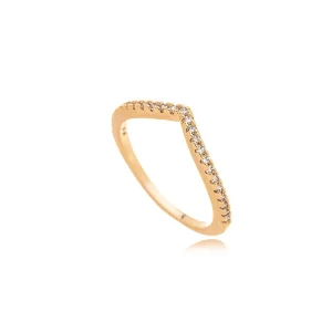 Anel Delicado Vazado Cravejado Banho Ouro 18K Zircônia