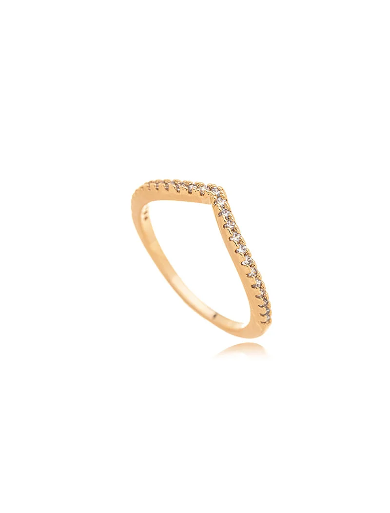 Anel Delicado Vazado Cravejado Banho Ouro 18K Zircônia