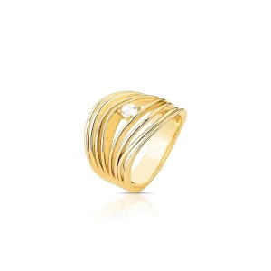 Anel Liso Meio Ponto de Luz Vazado Banho Ouro 18K Rosa Valverde