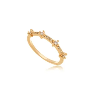 Anel Fino Pontos de Luz Cravejado Banho Ouro 18K Zircônia