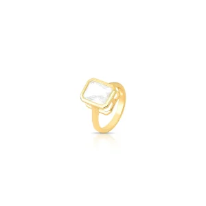 Anel Retângulo Pedra Banho Ouro 18K Cristal