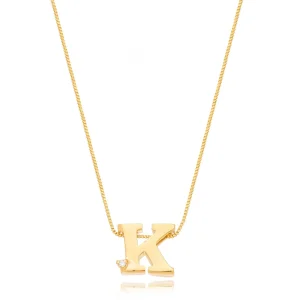 Colar Letra Banho Ouro 18k Zircônia