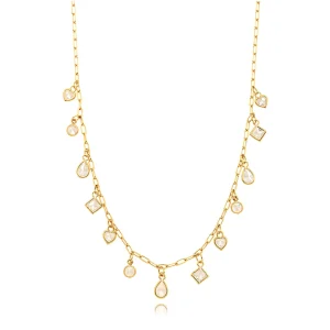 Colar Elos Pingentes Gota Banho Ouro 18k Zircônia