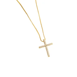 Colar Cruz Cravejado Banho Ouro 18k Zircônia