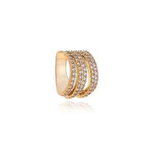 Brinco Piercing Fake Fileiras Cravejadas Banho Ouro 18k Zircônia